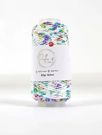 Pullu ip 50 gr/ 160 m 1075 Biały kolorowe cekiny | Włóczka cekinowa 