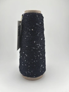 Pearl Dark Navy, len i jedwab  z cekinami, włóczka Magicloop